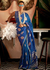 Peacock Blue Banarasi Satin Silk Saree