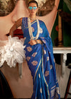 Peacock Blue Banarasi Satin Silk Saree