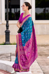 Peacock Blue Banarasi Silk Saree With Zari Border