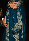 Peacock Blue Heavy Embroidery Designer Silk Saree