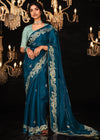 Peacock Blue Heavy Embroidery Designer Silk Saree