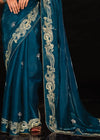 Peacock Blue Heavy Embroidery Designer Silk Saree