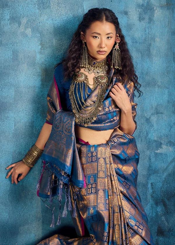 Peacock Blue Kanjivaram Silk Saree
