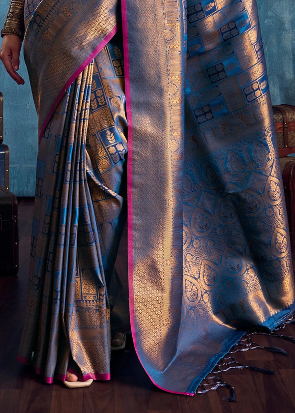 Peacock Blue Kanjivaram Silk Saree