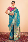 Peacock Blue Paithani Silk Saree Zari Woven