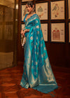 Peacock Blue Woven Banarasi Soft Silk Saree