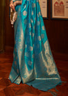 Peacock Blue Woven Banarasi Soft Silk Saree