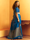 Peacock Blue Woven Designer Tussar Silk Saree, side view