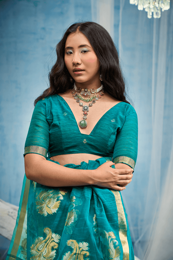 Peacock Teal Banarasi Silk Saree