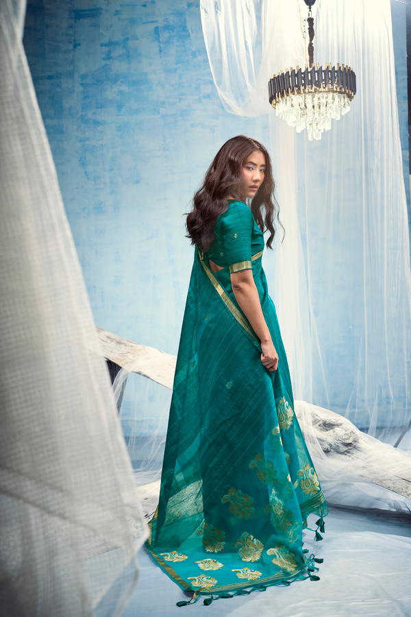 Peacock Teal Banarasi Silk Saree