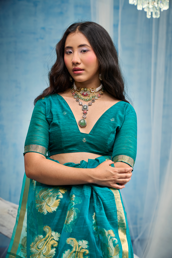 Peacock Teal Banarasi Silk Saree