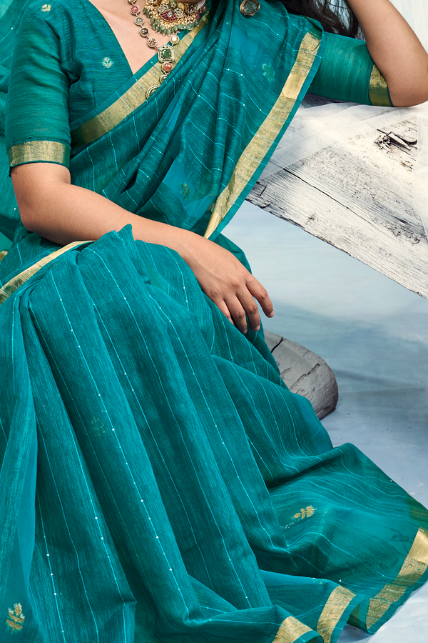 Peacock Teal Banarasi Silk Saree