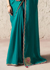 Peacock Teal Designer Organza Saree with Pink Contrast Blouse