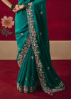 Peacock Teal Designer Silk Saree with Contrast Blouse
