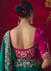 Peacock Teal Designer Silk Saree with Contrast Blouse