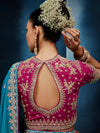 Peacock Teal Designer Silk Saree with Contrast Rani Pink Blouse