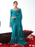 Peacock Teal Embroidered Designer Satin Silk Saree