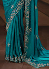 Peacock Teal Georgette Silk Saree