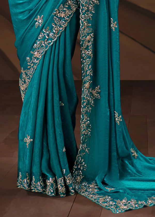 Peacock Teal Georgette Silk Saree