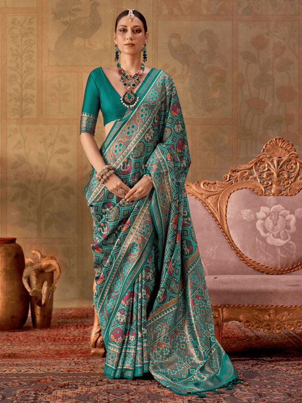 Peacock Teal Patola Silk Saree
