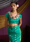 Peacock Teal Satin Silk Saree