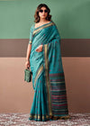 Peacock Teal Woven Designer Cotton Saree