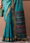 Peacock Teal Woven Designer Cotton Saree