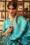 Pearl Aqua blue Woven Satin Silk Saree