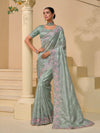 Pearl Green Banarasi Pure Soft Silk Saree With Grand Embroidery