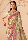 Pearl Ivory Off White Pichwai Designer Dola Silk Saree