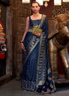 Pearl Night Blue Banarasi Woven Satin Silk Saree