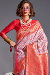 Pearl Pink Multicolor Kashmiri Handloom Silk Saree