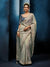 Pearl Silver Organza Silk Saree with Contrast Navy Blue Blouse