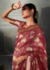 Pearl Violet Woven Banarasi Organza Silk Saree