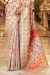 Pearl White Kashmiri Pashmina Saree