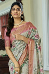 Pebble grey Banarasi Soft Silk Saree With Floral Prints