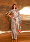 Pebble grey Zari Tissue Silk Saree