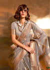 Pebble grey Zari Tissue Silk Saree