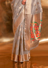 Pebble grey Zari Tissue Silk Saree