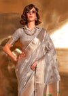 Pebble grey Zari Tissue Silk Saree