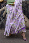 Perfume Lavender Parsi Handloom Woven Silk Saree with Tassels