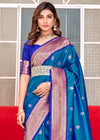 Persian Blue Woven Soft Peshwai Paithani Silk Saree