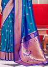 Persian Blue Woven Soft Peshwai Paithani Silk Saree