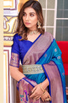 Persian Blue Woven Soft Peshwai Paithani Silk Saree