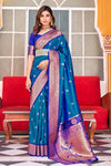 Persian Blue Woven Soft Peshwai Paithani Silk Saree