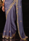 Persian Purple Heavy Embroidery Designer Silk Saree