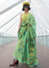 Pine Green Printed Zari Woven Tissue Silk Saree