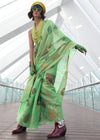 Pine Green Printed Zari Woven Tissue Silk Saree