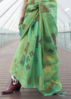 Pine Green Printed Zari Woven Tissue Silk Saree