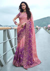 Pink And Purple Embroidered Designer Tissue Silk Saree